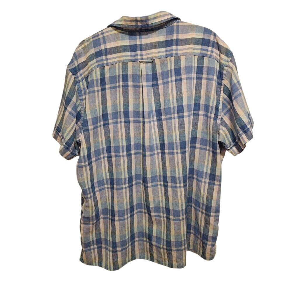 Preppy Plaid Coastal Nautical Izod Blue Plaid‎ Short Sleeve Slim Fit 2XL Shirt - Picture 3 of 8